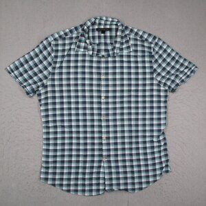 John Varvatos Star USA Shirt Mens Large Blue Check Short Sleeve Button Up Casual